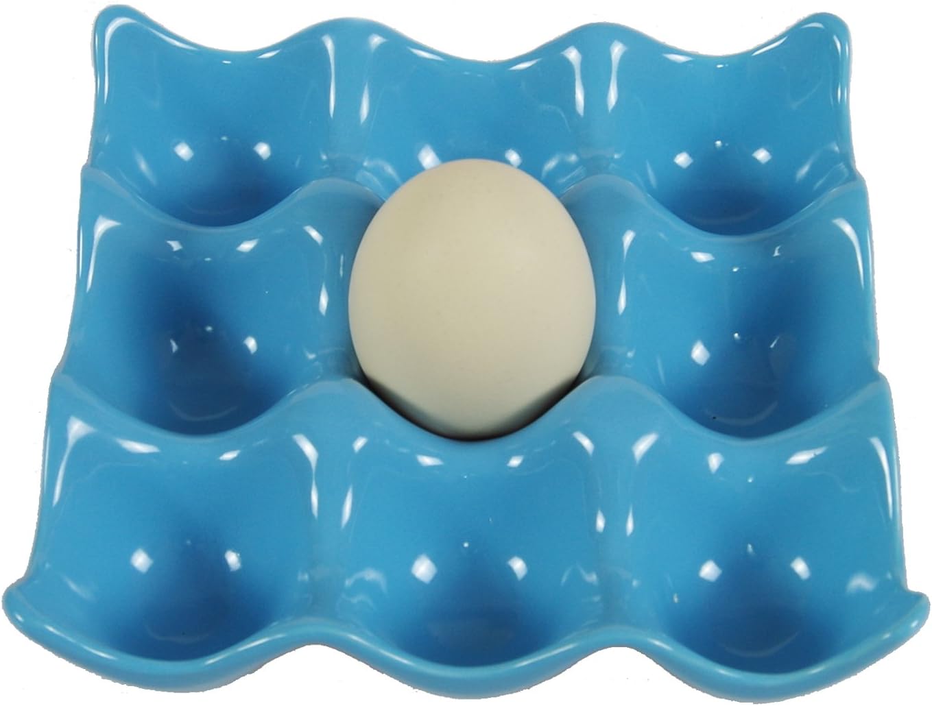 Ceramic 9-Cup Egg Holder Tray Crate for Refrigerator Storage, Blue