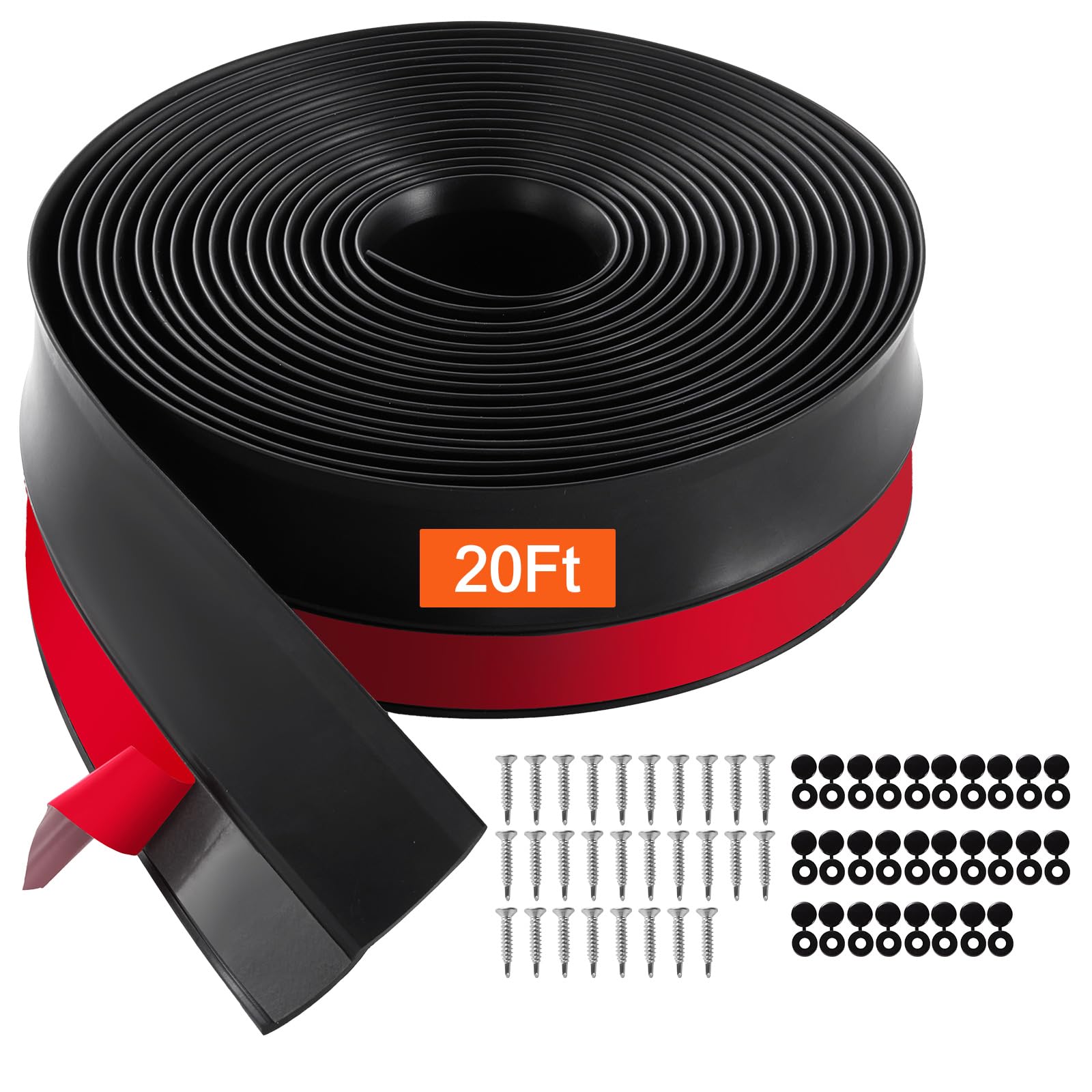 VEVOR Joint de porte de garage, 6 m, joint d'étanchéité supérieur et latéral pour porte de garage, bande de moulage universelle, résistants aux intempéries en TPE avec support adhésif et vis, noir