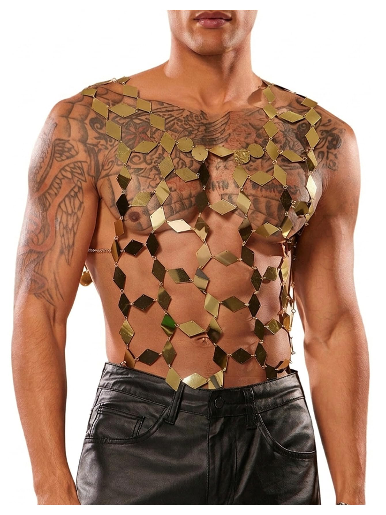 Photo 1 of SweatyRocks Men's Sequin Chain Tank Top Gold