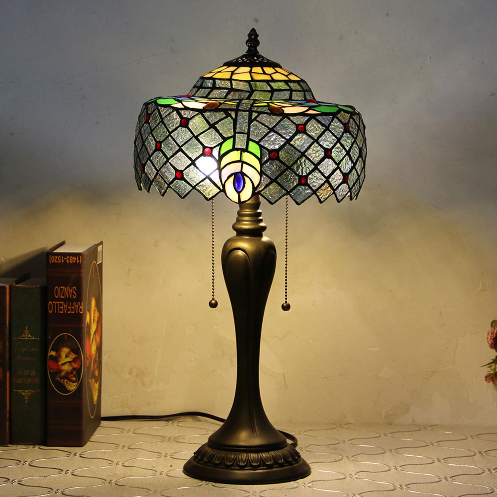 BOTOWI Remplacement de la Base de la Lampe de Table, Uniquement Base de Lampe de Bureau en résine Vintage à 2 lumières, adaptée aux Abat-Jour en vitrail de Style Tiffany de 12 Pouces