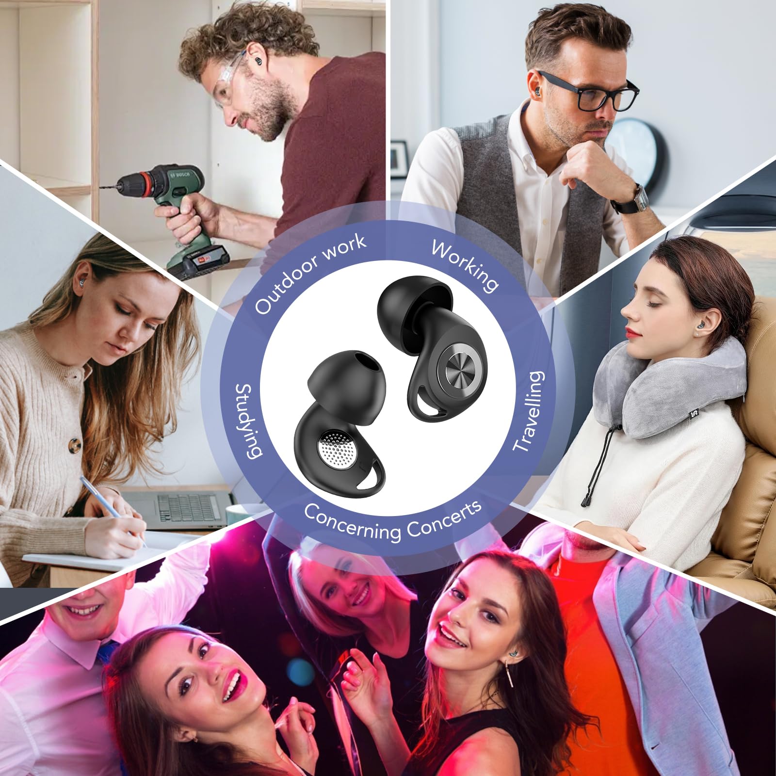 Tapones Oidos Ruido Dormir, 45dB(SNR), Silicona Ultrasuave y Reutilizable | Tapones Oídos Cancelación de Ruido con 8 Almohadillas XS/S/M/L ,Tapones para Dormir, Viajar, Concentrarse y Festivales Negro