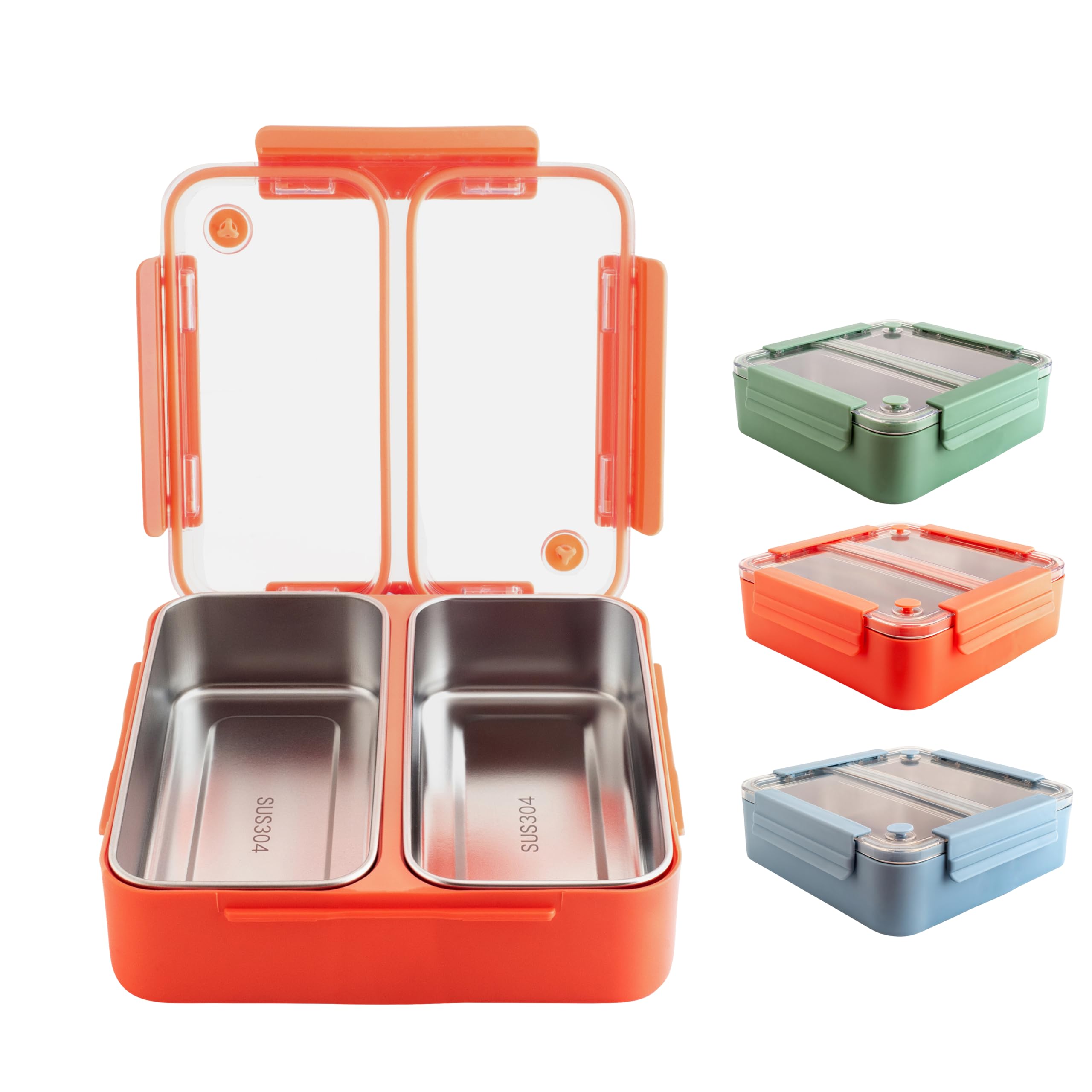 Xxonyx Pink Bento Lunch Box 1100Ml For Adults And Kids Large Capacity With Two Stainless Steel Compartments Leakproof Lunchbox For Work And School Prepare Meal Container (Coral-Orange)