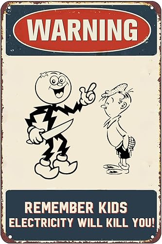 Cartel de metal con texto en inglés Remember Kids Electricity Will Kill You Warning Vintage (Remember Kids Electricity Will Kill You)