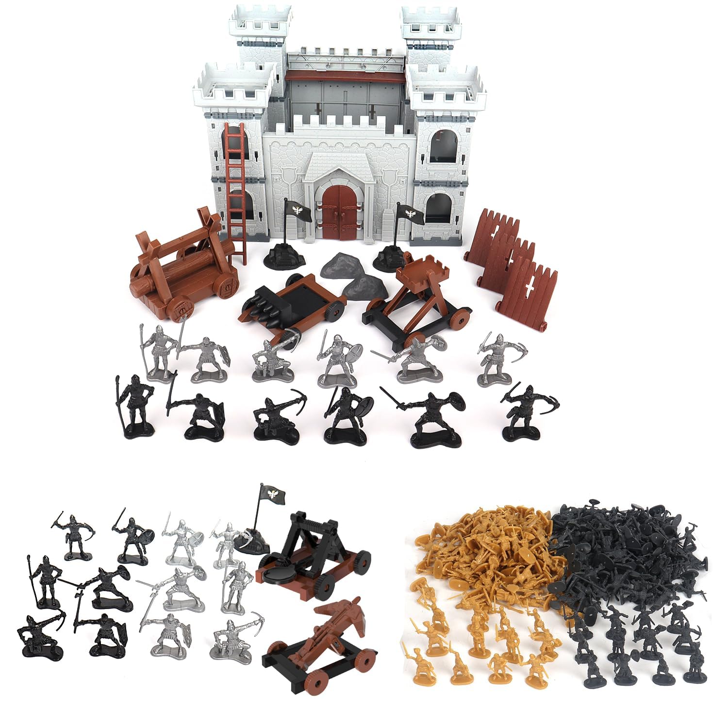 Set 45 Pezzi Soldati Cavalieri Medievali Con Cavalli E Catapulte, Action Figure Per Bambini, Gioco Di Ruolo Storico - 5