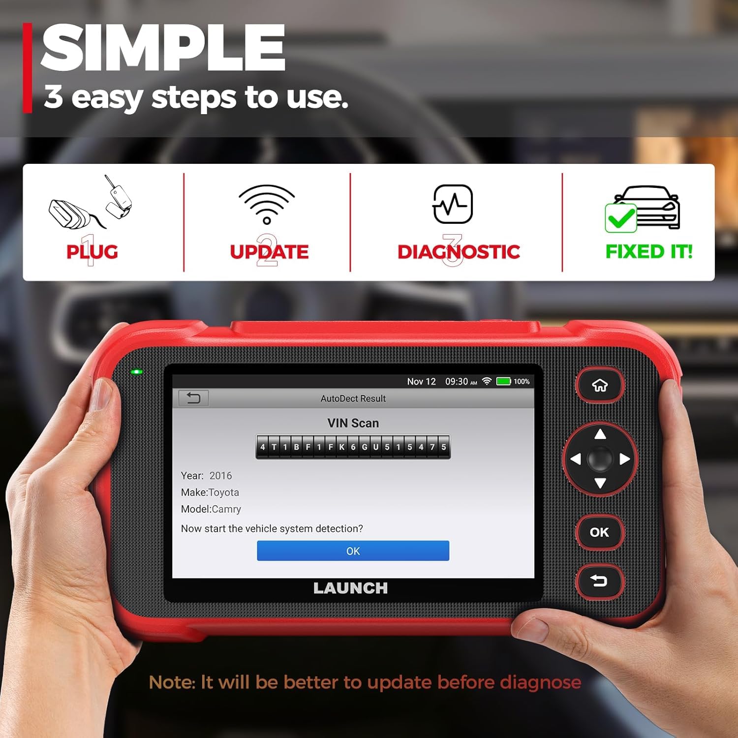 Launch CRP123I V2.0 OBD2 Diagnosegerät Auto, Auslesegerät Auto Check Engine/ABS/SRS/Getriebe Auto Diagnosegerät, Lebenslanges Kostenloses Update, Öl/Bremse/DPF/SAS/BMS/Drosselklappe Rese