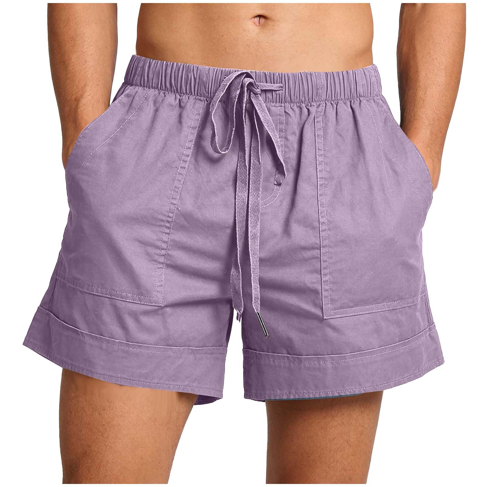 Guhmomh Shorts Herren Sommer Baumwolle Kurze Hosen Freizeithose Sporthose Sommerhose Badehose Atmungsaktiv Leicht Jogginghose Strand FreizeitLaufhose Baggy Wanderhose Bermuda Sommershorts Lila 3XL
