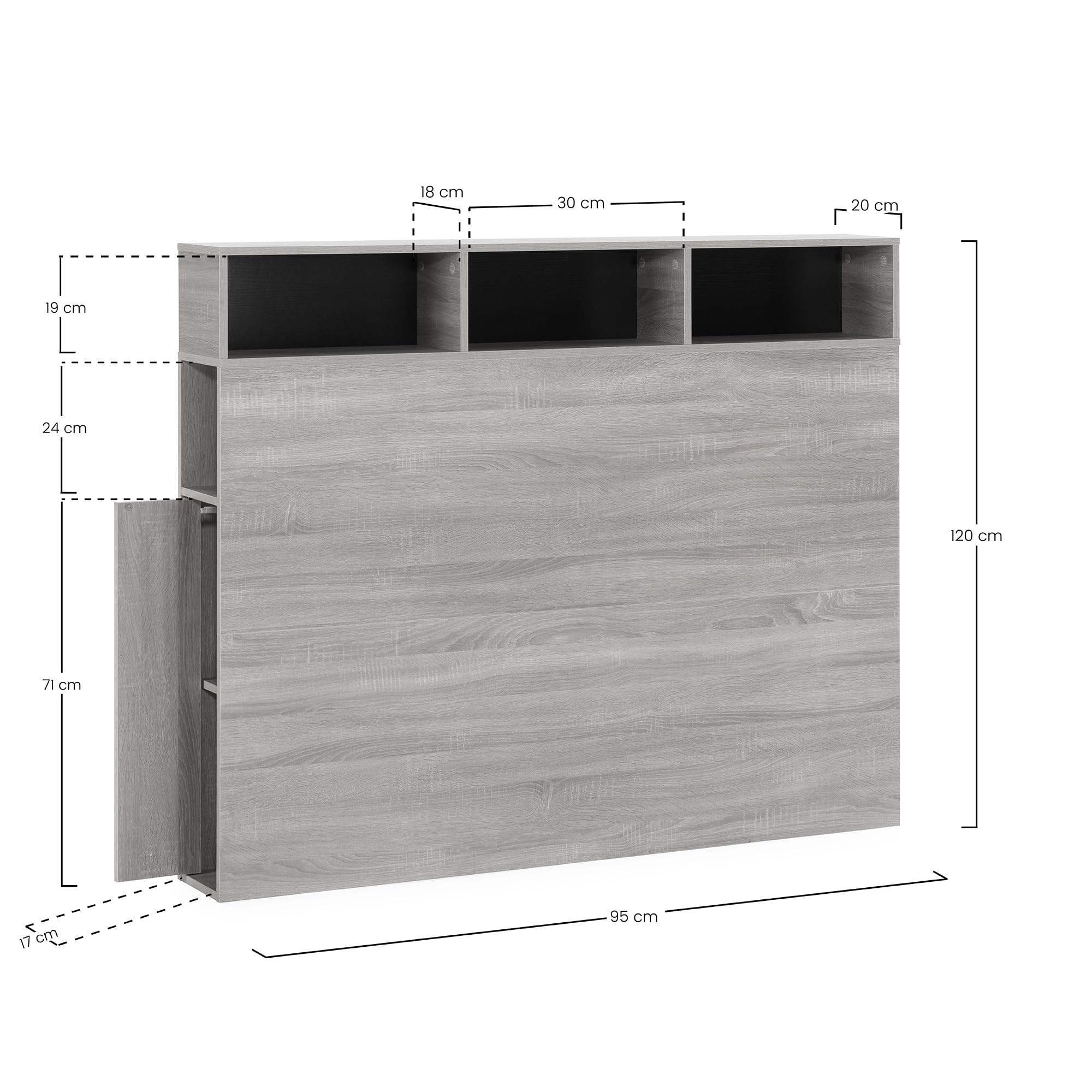 HOMN LIVING Zeus Kopfteil für Bett, 95 cm, weiß, 2 Türen, 9 Löcher