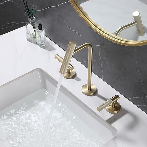 Miniatura 5 de SMALIIBUSS Grifos de baño generalizados, grifo de fregadero de baño de 8 pulgadas, grifos de baño para fregadero de 3 agujeros, grifo de baño de 2