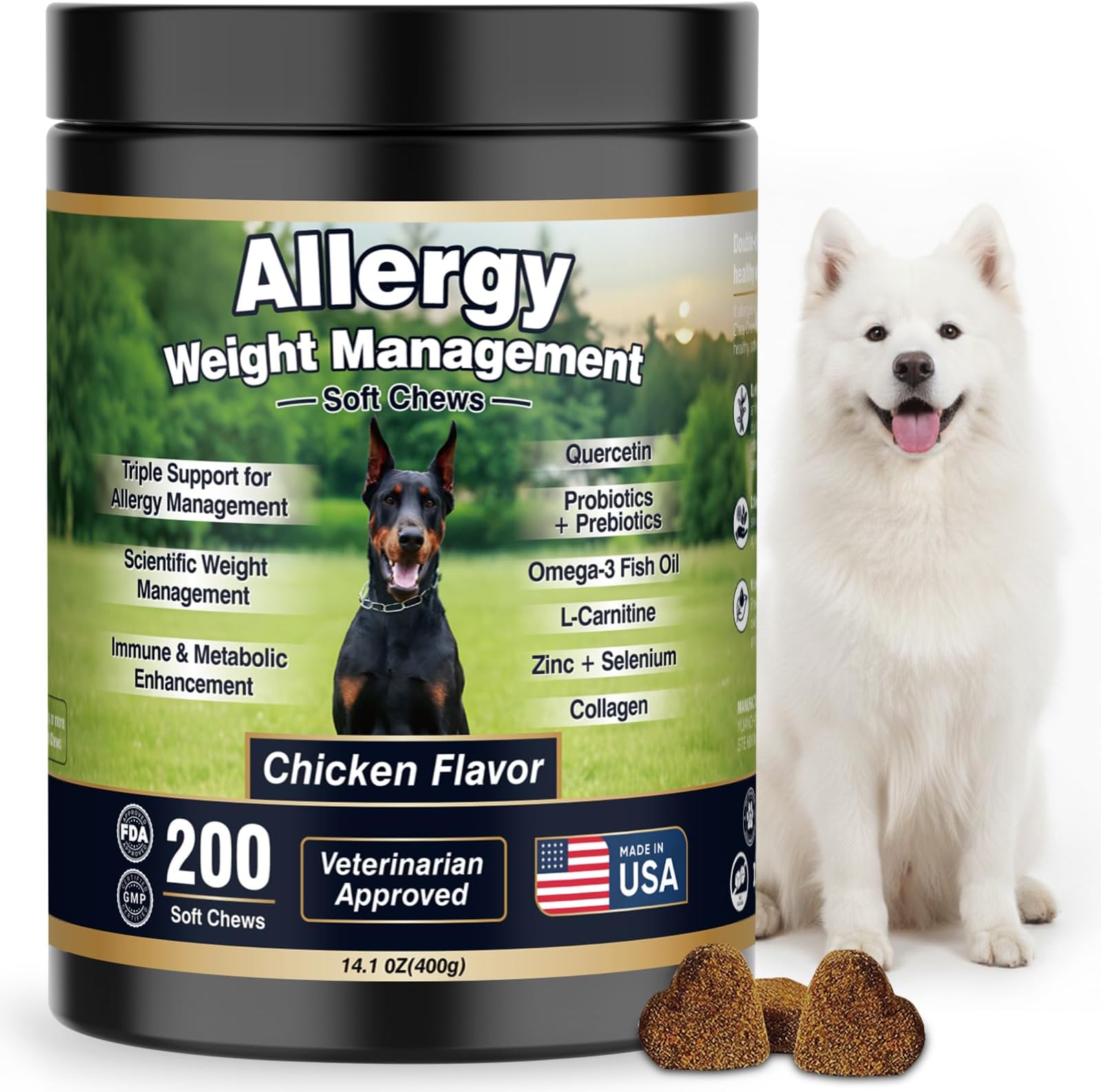 Dog Allergy Relief Chews Itching Skin Multivitamin Pet Allergy Anti Itch Paw Relief and Immune Dog Chews Bites Antihistamine for Dogs Itching and Licking Weight Loss Management Support 200
