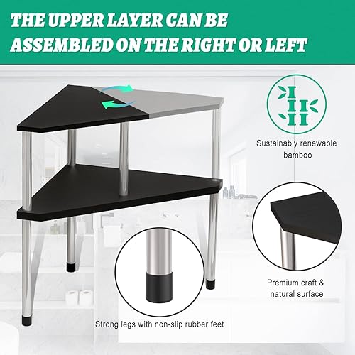 Vista 29 de Weenson Organizador de baño, estante esquinero para encimera, 2 niveles, organizador de especias de bambú, organizador de encimera de cocina