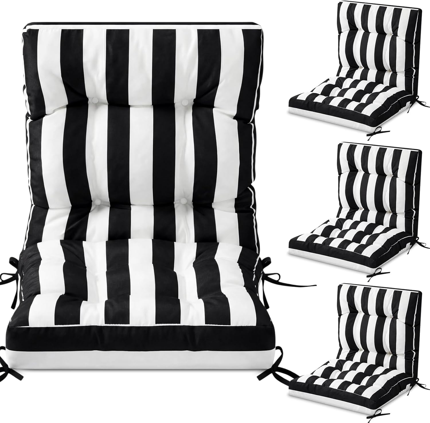 Hoteam 6 Set Black and White Striped Patio Chair Cushions Outdoor High Chair Cushion Sunscreen Resistant 20 x 40 Inch Set of 6 or 4 Waterproof Outside Patio Seat Rocking for Furniture Thickened Pad