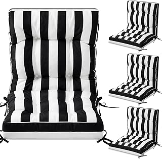 Hoteam 6 Set Black and White Striped Patio Chair Cushions Outdoor High C...
