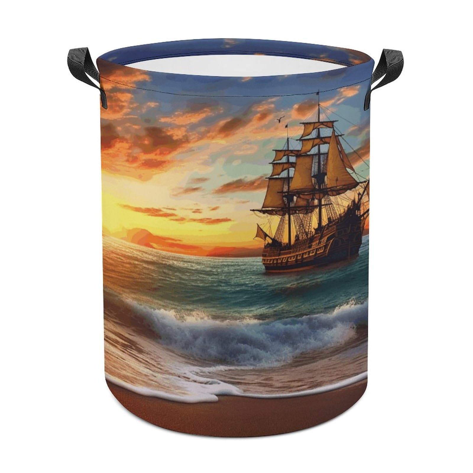 Pirate Ship in The Sunset Laundry Basket Large Foldable Laundry Hamper Waterproof Clothes Hamper with Handles Durable Dirty Clothes Storage Bucket for Bedroom Bathroom Laundry Room
