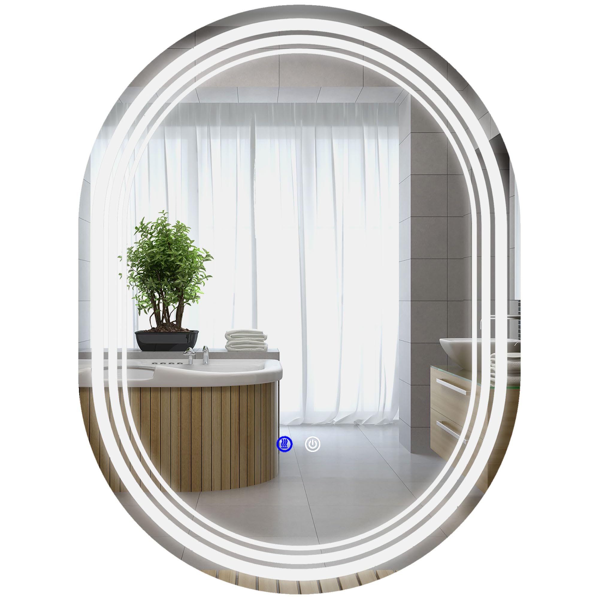 kleankin Espejo Baño con Luz 70x50 cm Antivaho IP44 Horizontal/Vertical