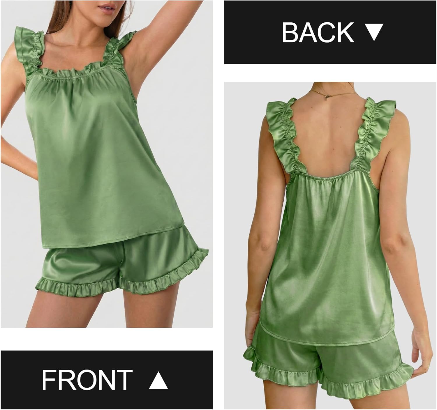 Satin Pajamas for Women Set 2 Piece Cute Ruffle Tank Top and Shorts Pjs Silk Bridal Sleepwear Set Sexy Nightwear - Image 5