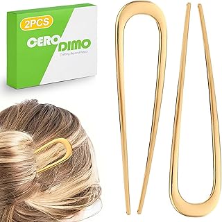 2 - Pack French Hair Pins - Metal Pins, U-Shaped Stick Hair Pins for Buns, Chignons, Wedding Updo Hairstyles, and Top Knots - Gold Hair Styling Accessories for Thick Hai