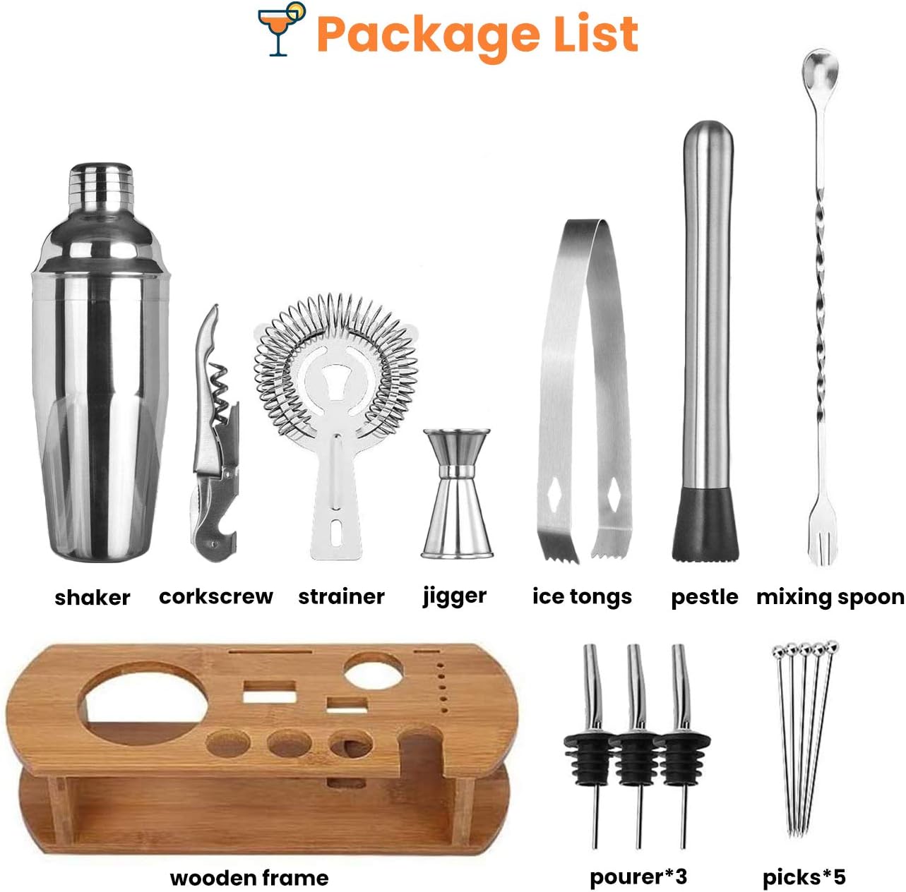 Flash Deals - 40% OFF Bartender Kit Cocktail Shaker Set,16-Piece 750mL Stainless Steel Bar Tool Set with Stylish Bamboo Stand Bartending Kit Martini Cocktail Shaker Set for Home Bars Traveling Outdoor Parties bar gifts