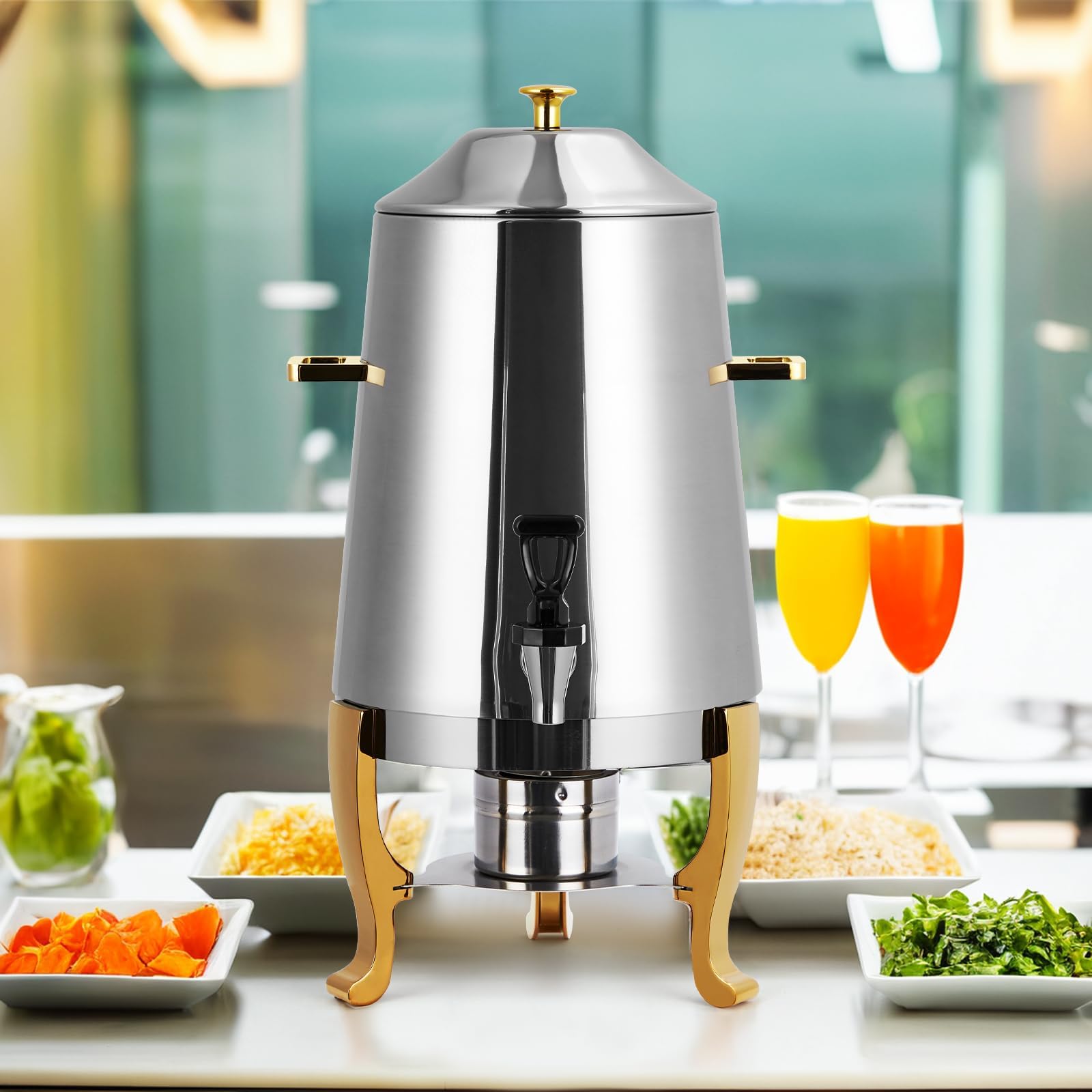 Dispensador de bebidas aislado, servidor de bebidas frías y calientes de 13 litros con espiga, urna de café para catering, fiestas, café, té