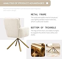 Vista 6 de Teddy - Silla de escritorio de oficina sin ruedas, moderna silla de tocador con patas doradas, silla de acento Boucle, asiento ancho, sillón