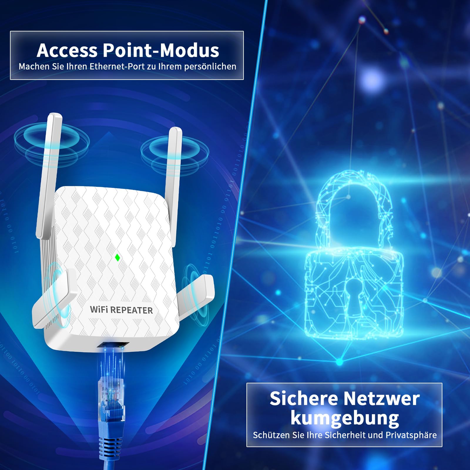 CINAMON Ripetitore WiFi, Ripetitore WiFi Potente per Casa 1200Mbps Dual Band 5 GHz + 2,4 GHz, Amplificatore WiFi Potente Copre Fino a 200 m², Supporta modalità Ripetitore/Router/AP con WPS, Porta LAN