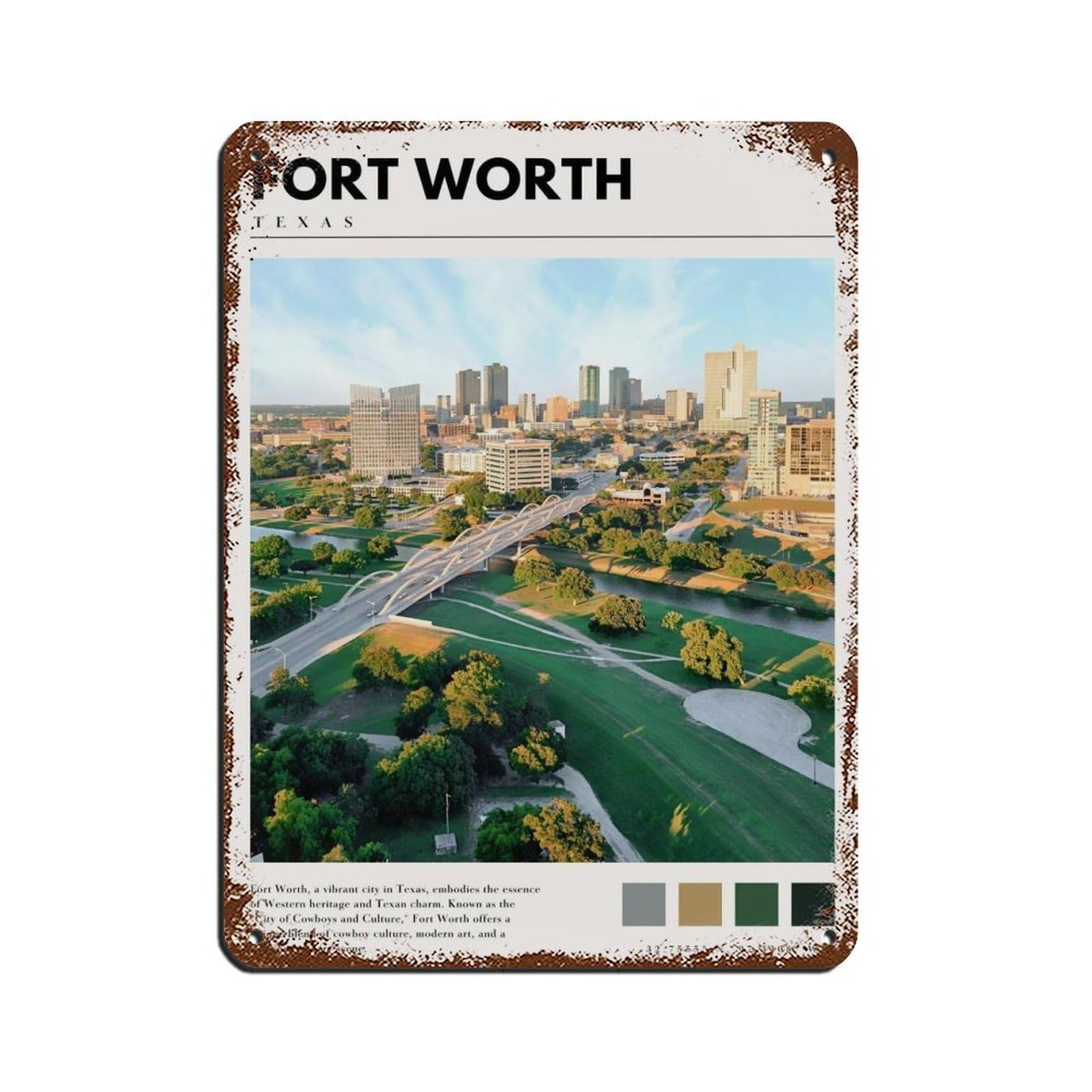 Fort Worth Dallas Texas Poster Art Tin Sign Vintage Metal Pub Club Cafe Bar Home Wall Art Decoration Poster Retro 12x16inch(30x40cm)