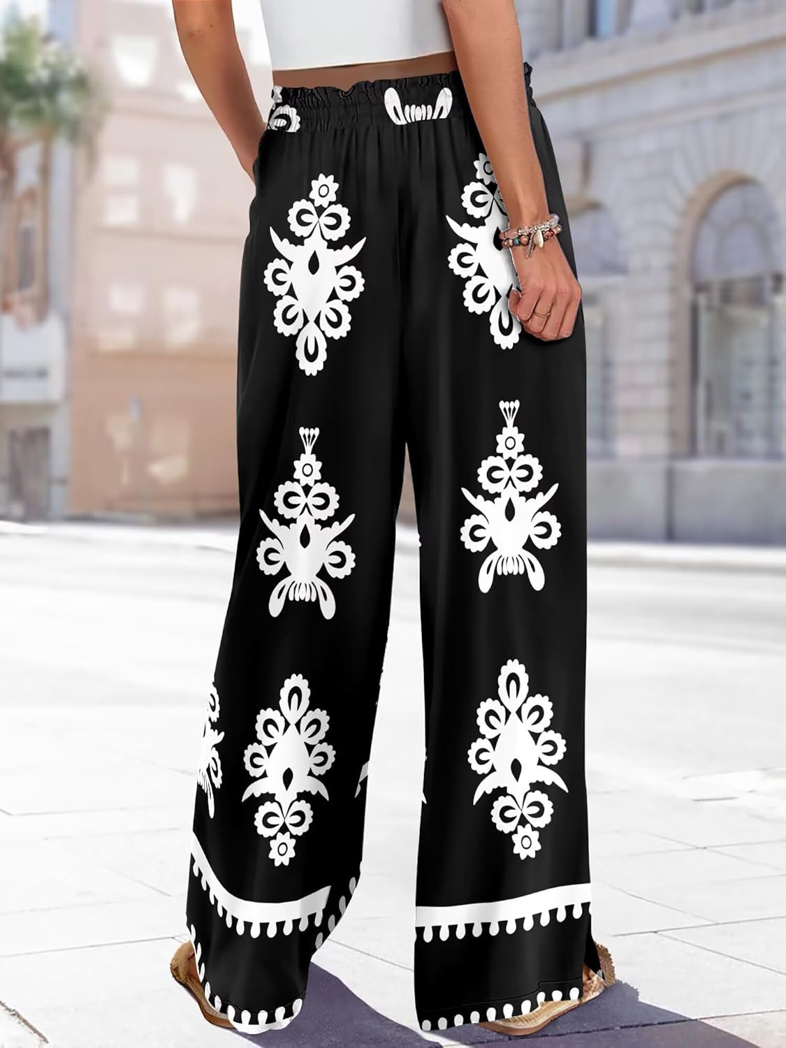 KISSMODA Womens Palazzo Lounge Pants Drawstring Elastic Waist Wide Leg Pants with Pockets Casual Boho Trousers - Image 5