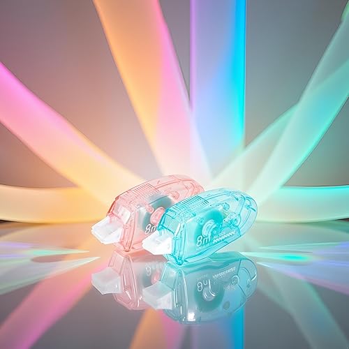 Miniatura 3 de Cinta adhesiva adhesiva de doble cara, 0.236 in x 26.2 ft, color rosa y azul, cinta adhesiva para escuela, oficina, papelería, papelería japonesa,