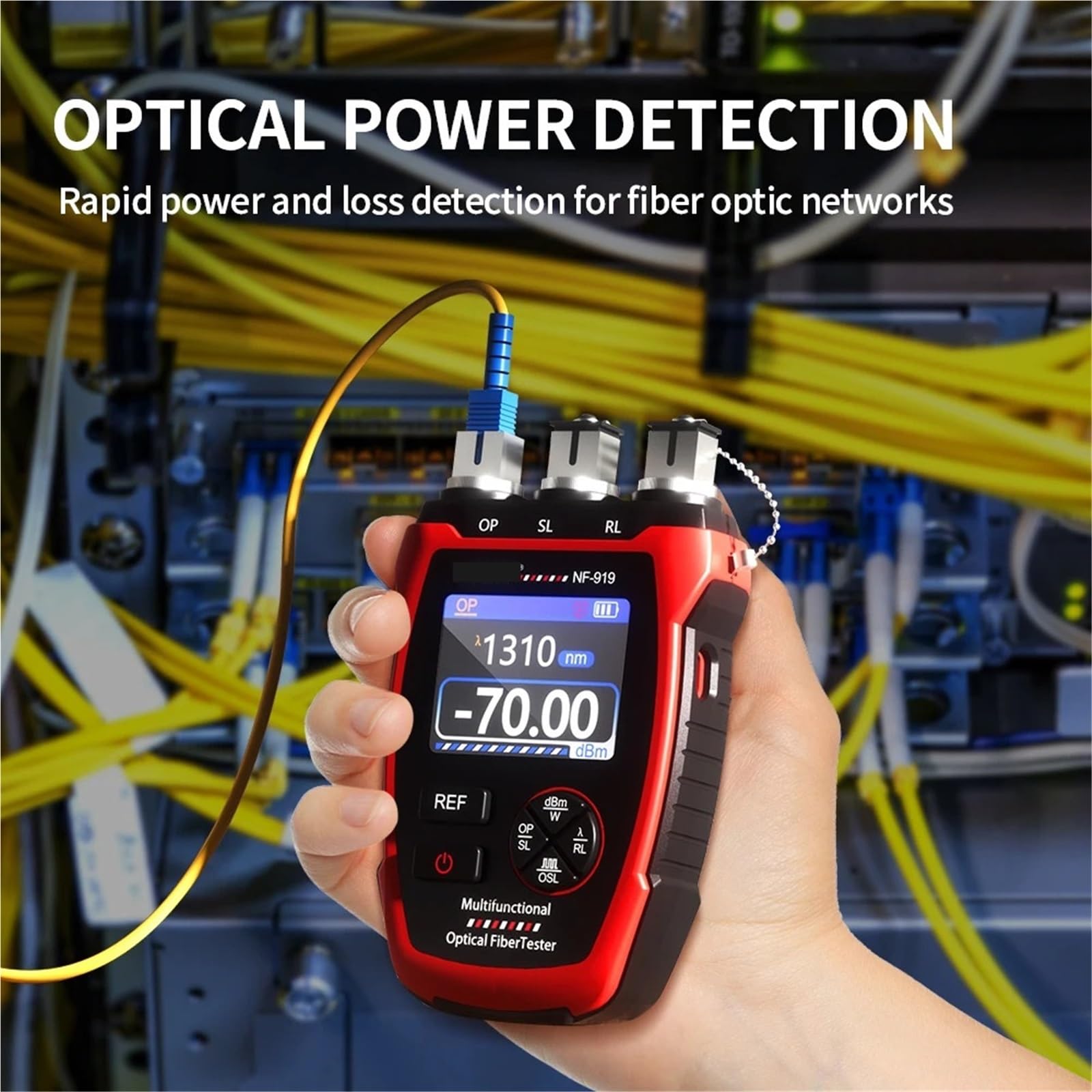Probador de fibra óptica, NF-919 Medidor de potencia 3 en 1 Fuente luz estable VFL REF Localizador visual fallas Luz roja Herramienta prueba fibra óptica