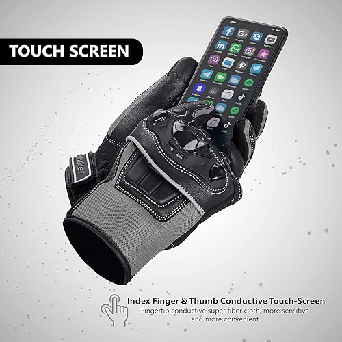 Miniatura 6 de Guantes de motociclista, guantes de piel y malla transpirable, para pantalla táctil, guantes para motociclismo, carreras todoterreno.