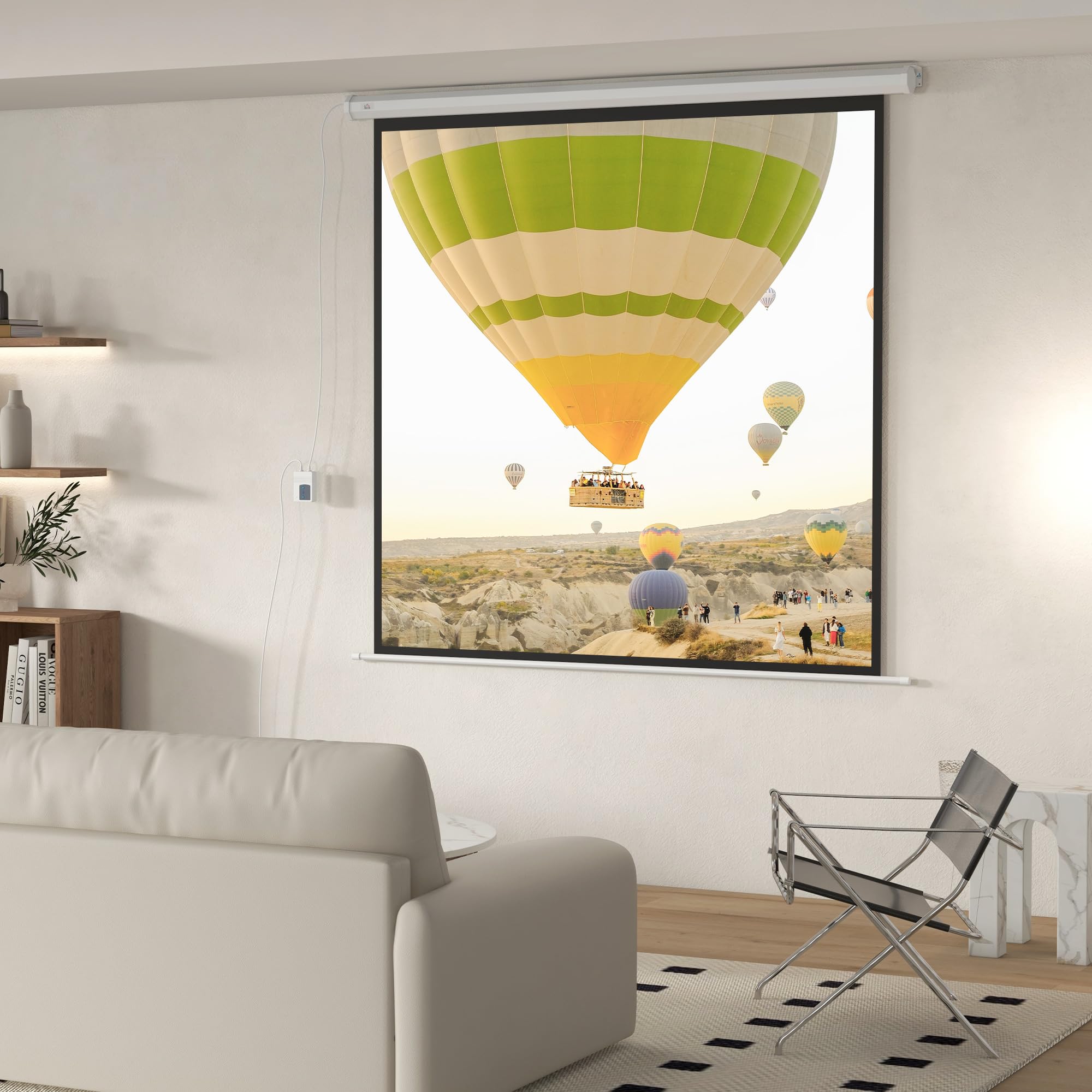 Schermo per videoproiettore HOMCOM da 96 pollici, schermo di proiezione elettrico e motorizzato 4K HD 1:1, schermo di proiezione per TV e home cinema, montaggio a parete o a soffitto, pannello di