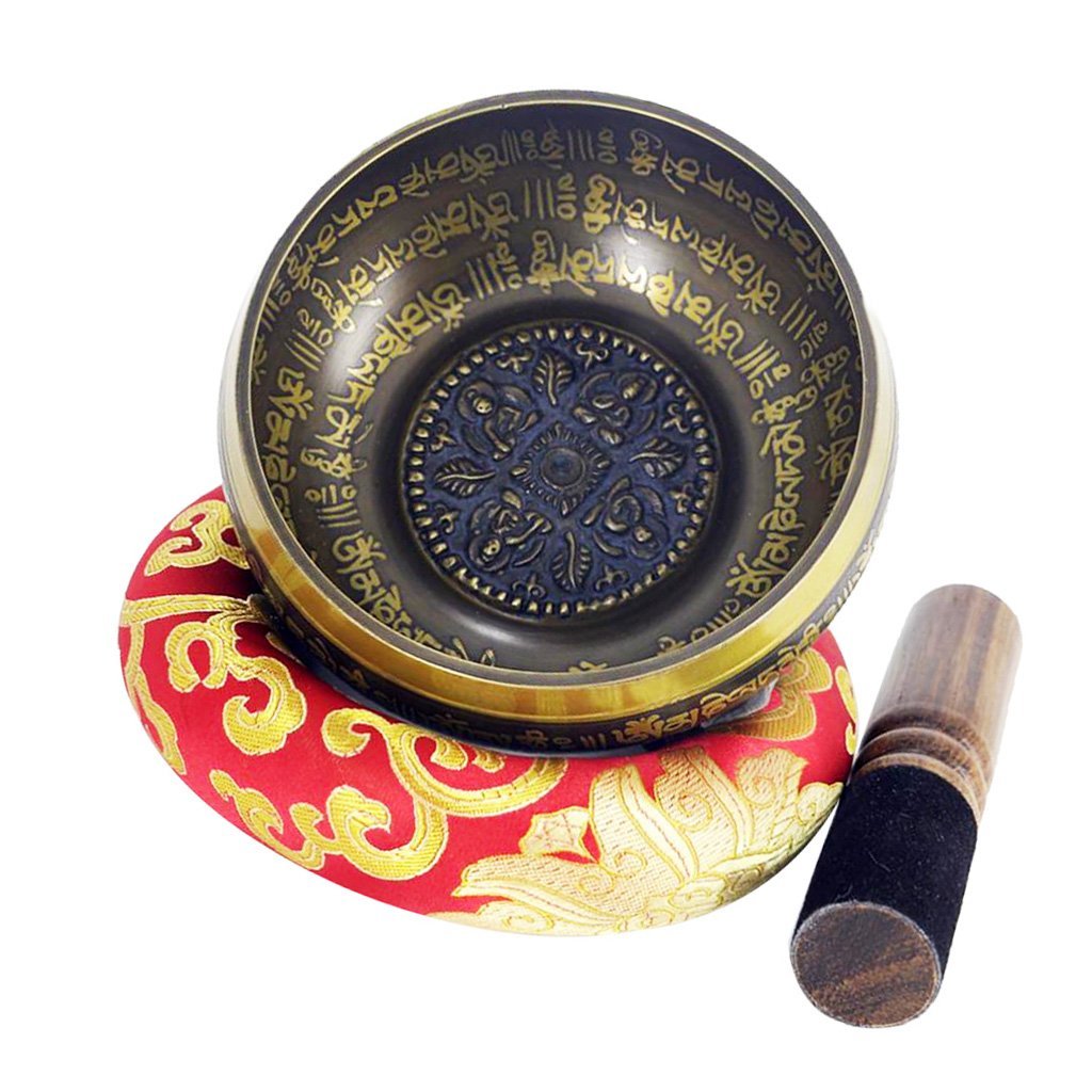 Campana tibetana tibetana, in rame, con martelletto e cuscino