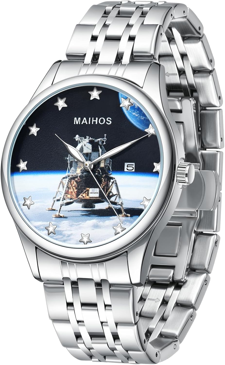 Men’s Watch, Sports Wacth Man Culture Themed Dial, Stainless Steel Casual Wrist Watch for Men, Luminous Hands, Date Display, Water-Resistant Analog with Mixed-Tone Bracelet