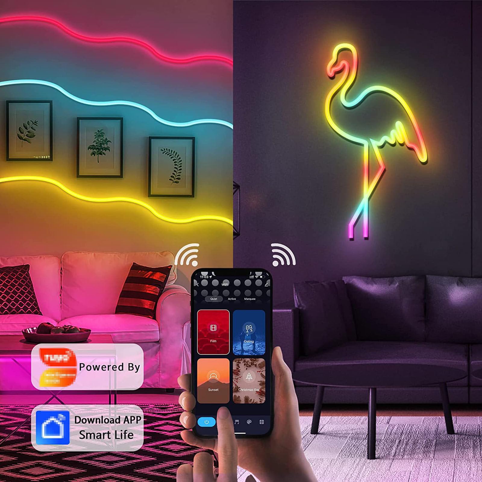 WiFi Smart Outdoor LED Neon Light Strip Bluetooth App Música Control Remoto Marquesina Strip Set,Bluetooth