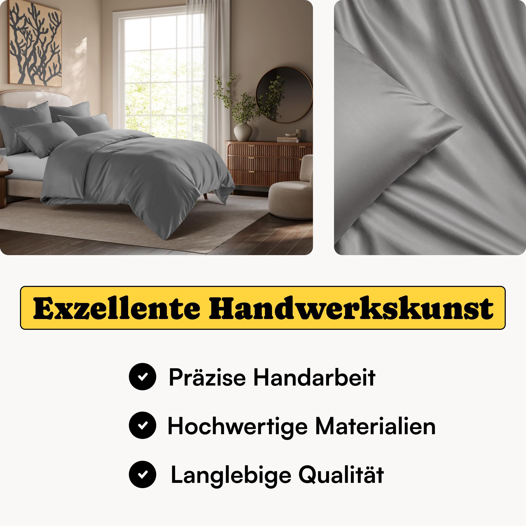 Lyocell Bettwäsche 135x200 + 80x80 cm, Dunkelgrau, 100% Tencel