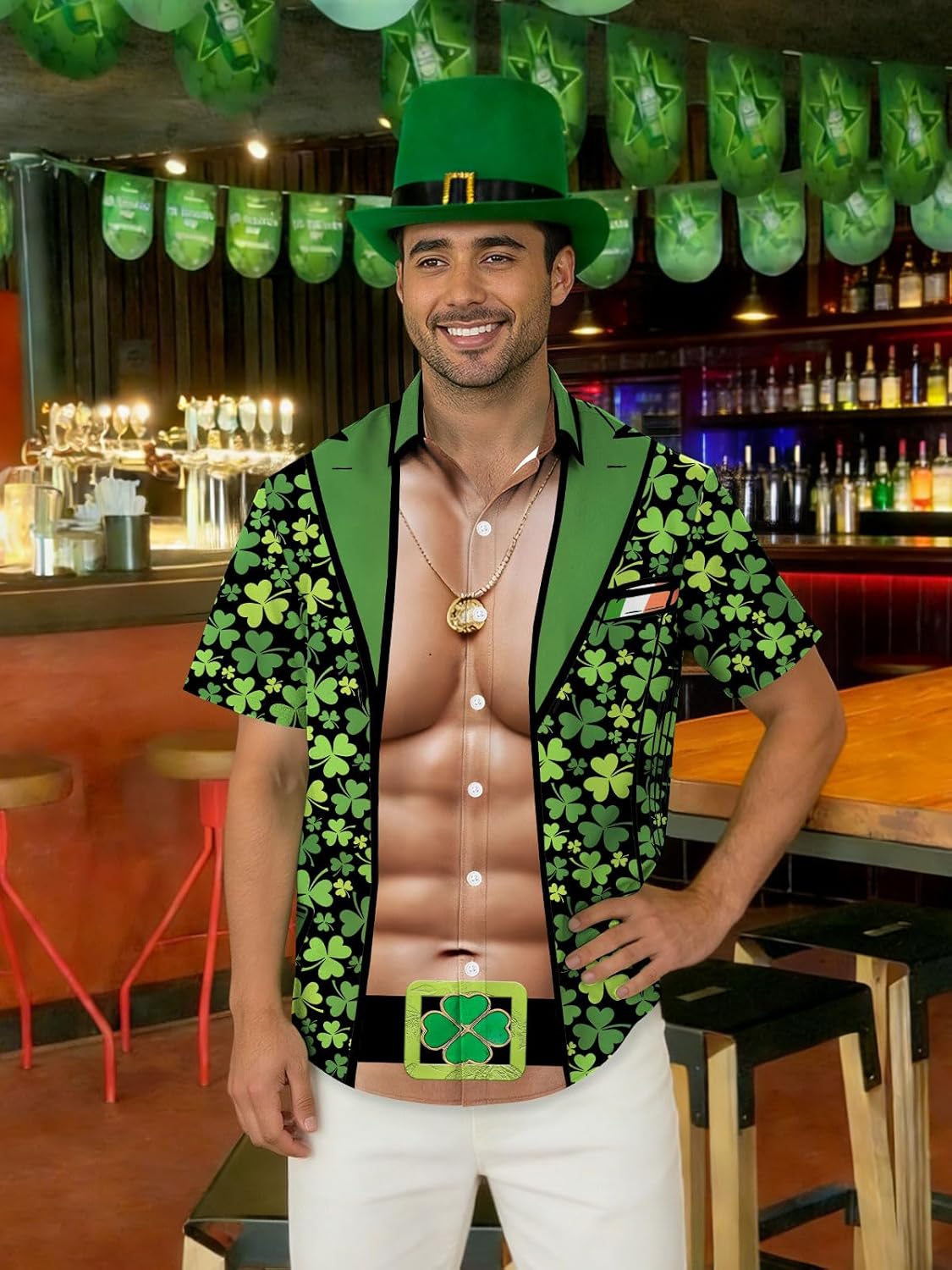 St Patricks Day Shirt Men Short Sleeve St Paddy's Day Outfit Irish Shamrock Button Down Shirts - Image 2