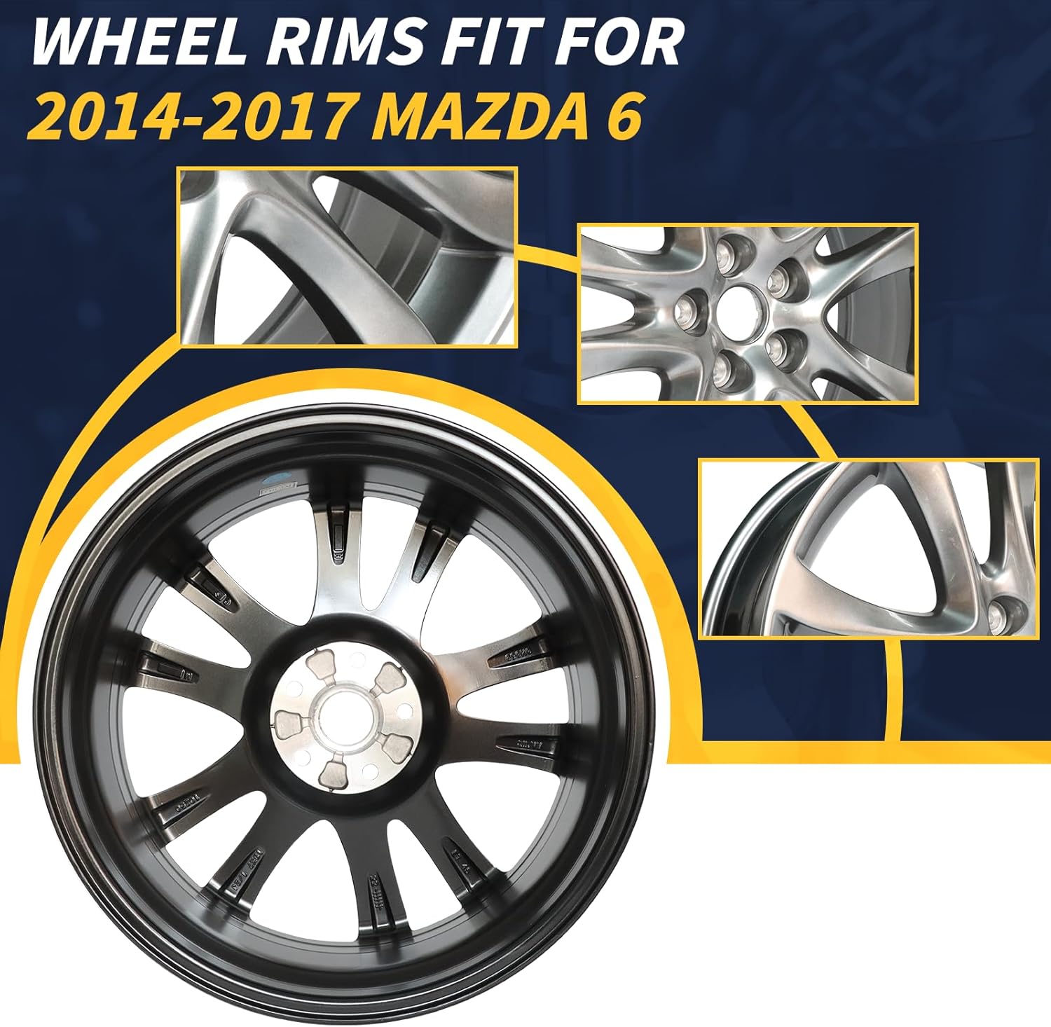 New 19x7.5 New 19 Inch 19" Aluminum Wheel Rim Fits for 2014 2015 2016 2017 Mazda 6 Bright Dark Silver New Single Replacement Rim