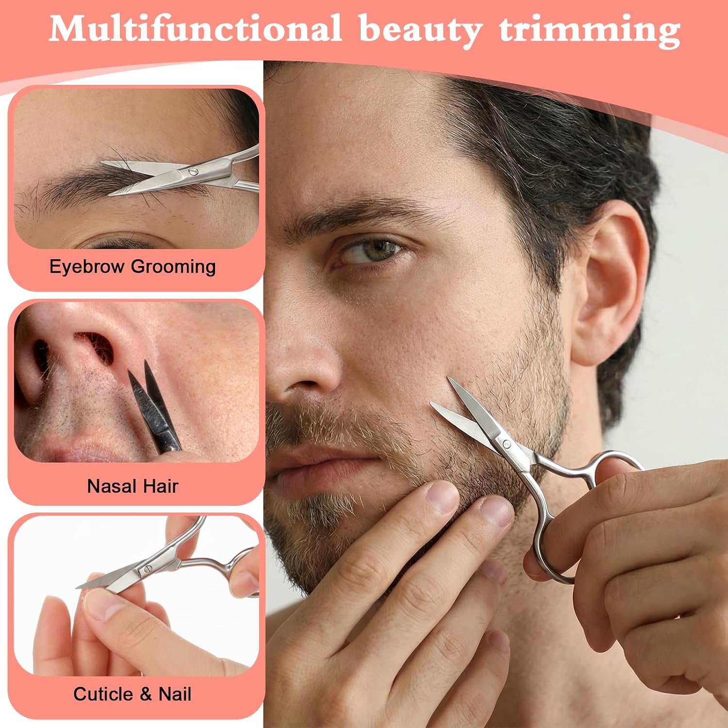 ElevateTech Eyebrow Scissors for Women Men Lash Scissors Professional Stainless Steel Small Shears for Eyebrows Mustache Beard Hair Ear Nose Silver