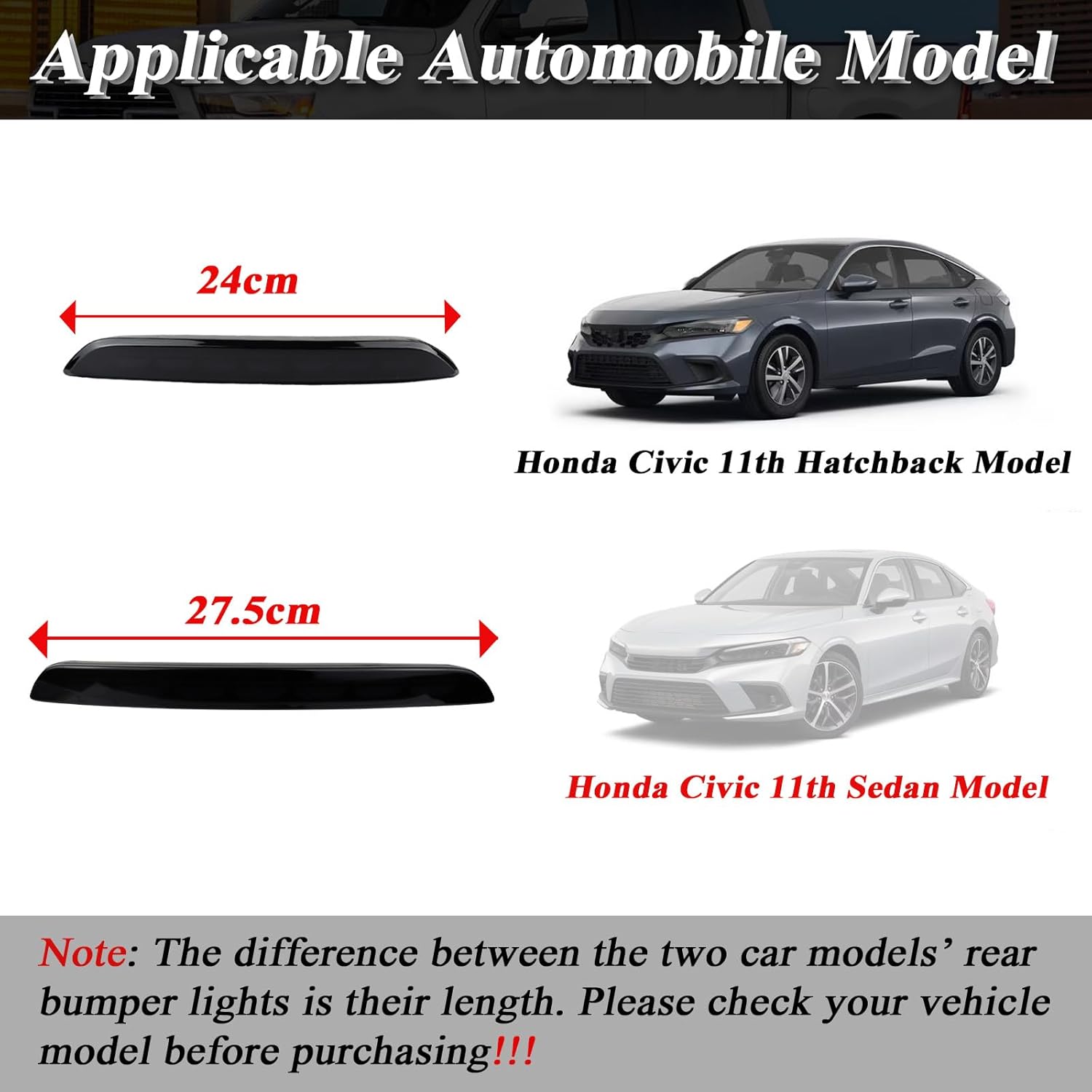 Smoked Housing Full LED Rear Reflector Fog Lamps for Honda Civic Hatchback 11th 2022-2024 Function as Sequential Turn Signal Lights, Daytime Running Light, Brake Light Kit (Smoked Style)