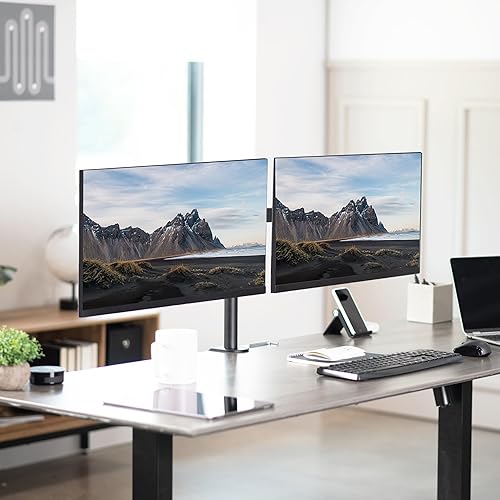 Vista 61 de VIVO Soporte de escritorio para monitor ultra ancho doble, soporte de acero totalmente ajustable, capacidad para 2 pantallas de computadora de hasta