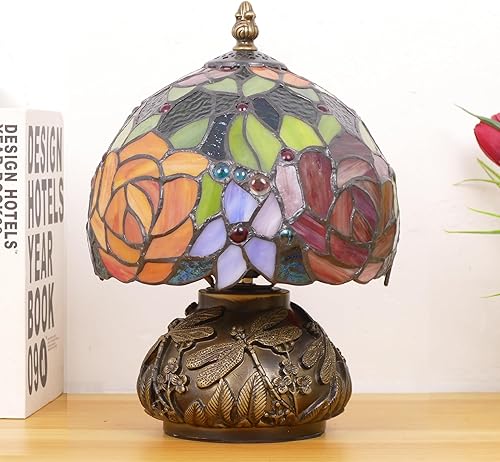 Miniatura 5 de Pequeña lámpara Tiffany de mesa de vidrieras, mini lámpara de acento hecha a mano con hongos para escritorio, lámpara de memoria, luz nocturna de