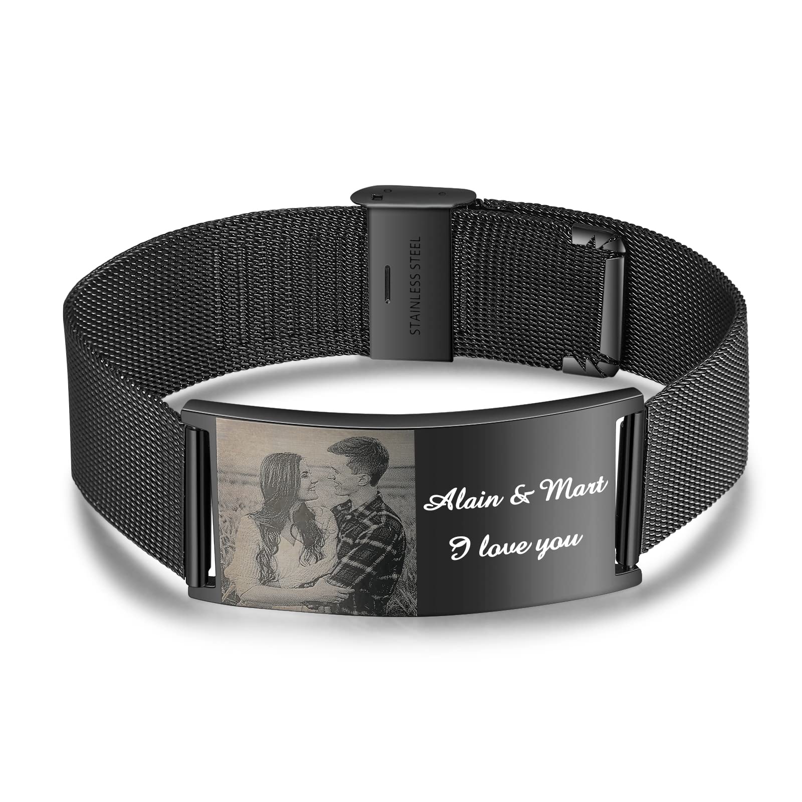 lorajewel Pulseras Hombre Personalizadas con Foto Acero Ajustable Pulseras Nombre Regalo Personalizado Para Hombre San Valentin Cumpleaños