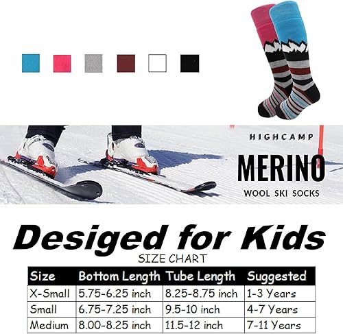 Miniatura 7 de HIGHCAMP 2 pares de calcetines de lana merina para niños de esquí y snowboard, calcetines de nieve de invierno para niños, niños y niñas