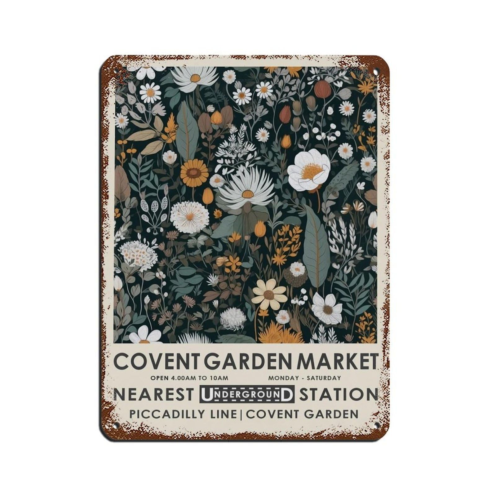Covent Garden Market,London Flower Market Tin Sign Vintage Metal Pub Club Cafe Bar Home Wall Art Decoration Poster Retro 12x16inch(30x40cm)