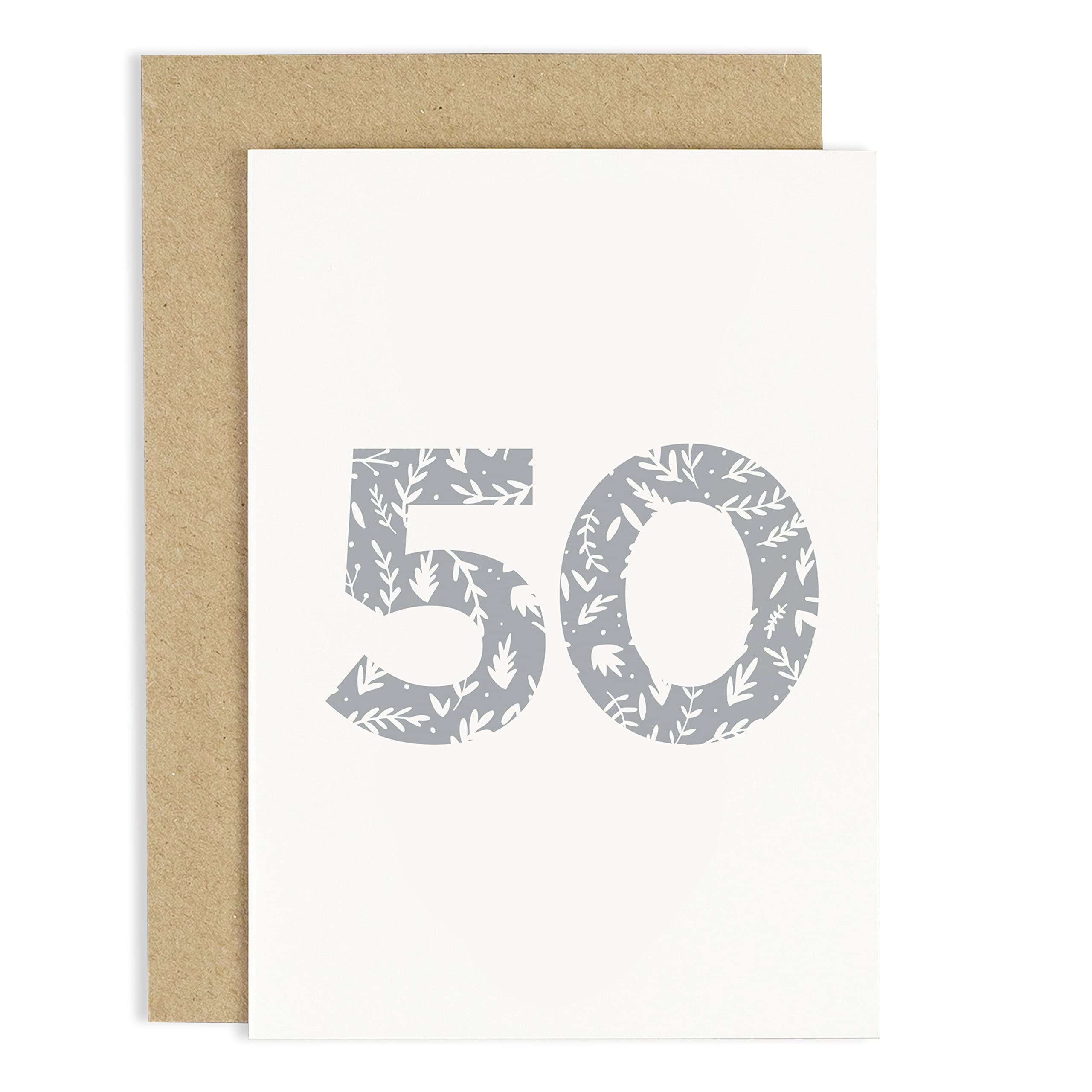 Geburtstagskarte Zum 50. Für Sie – Flora-Alterszahl Design, Blanko Innen, Von Old English Co.