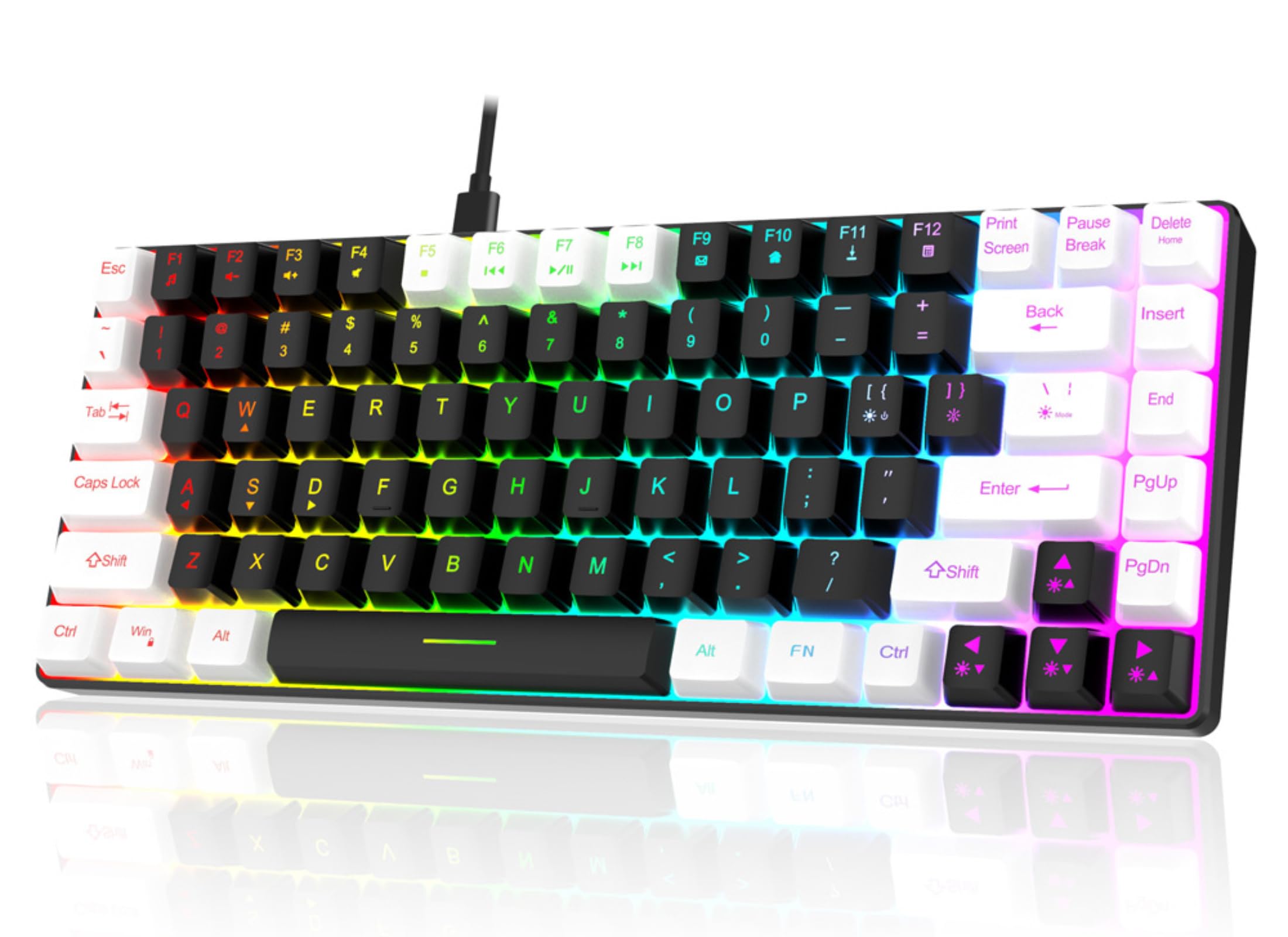Bewinner Tastiera Meccanica Cablata a 84 Tasti, Tastiera da Gioco Retroilluminata RGB, Tastiera Cablata Silenziosa Ergonomicamente Curva, Tastiera Portatile, Tastiera Meccanica (Nero)