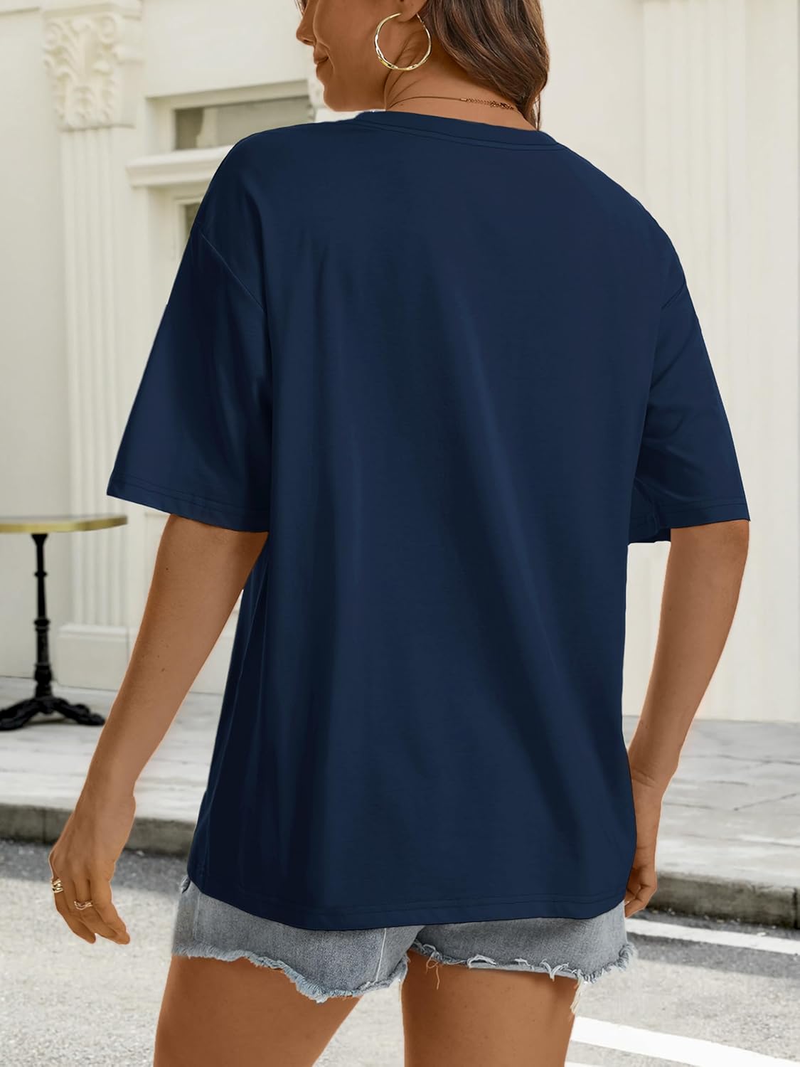 SMENG Women's Oversized Tshirts Cotton Blend Loose Fit Short Sleeve Shirts Basic Comfy Summer Tees Trendy Outfits 2026 - Image 2