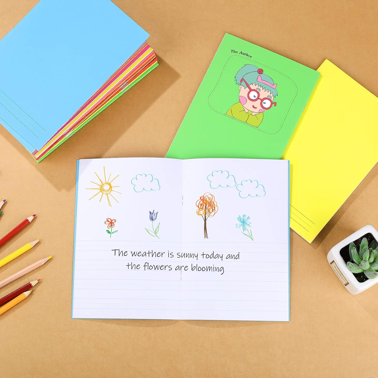 Geyee Blank Books for Kids to Write Stories Colorful Lined Blank Notebooks for Kids Blank Paperback Books for Journaling Sketching Writing Drawing Arts Crafts 5.5 x 8.3 Inch 24 Pages 6 Color(54 Pcs)
