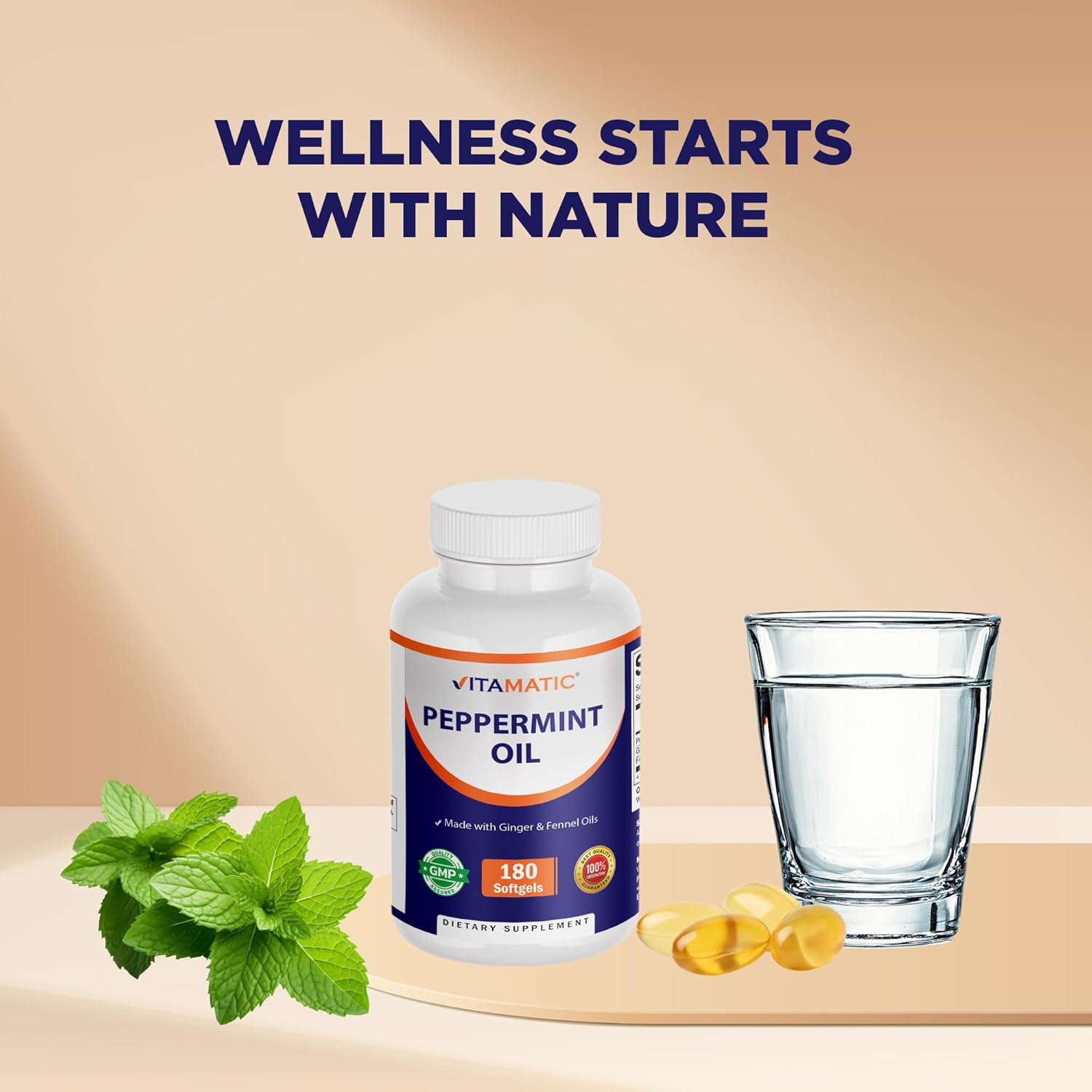 Vitamatic Peppermint Oil Gel with Ginger & Fennel Oils, 550mg per Serving, 180 Softgels - Image 7