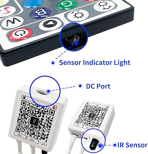 Miniatura 4 de Tira de luces LED RGB de 44 teclas con control remoto IR, receptor remoto para tira de luz LED RGB, adaptador de corriente de 24 V para luces LED