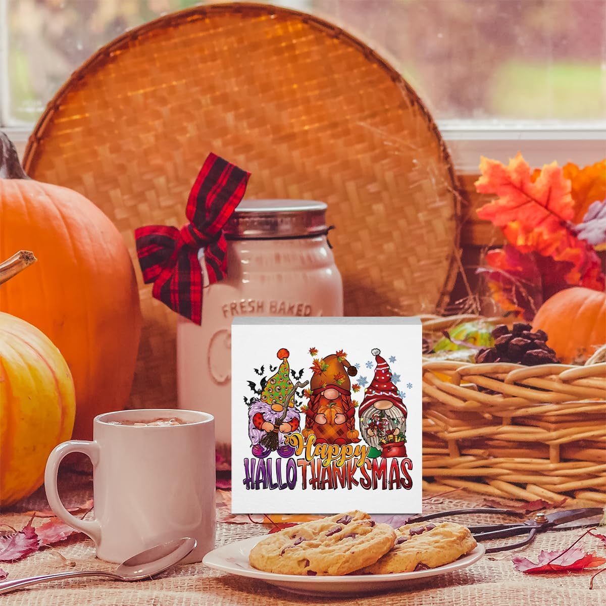 1pc 3.9x3.9 Inches PVC Decorative Sign and Plaque, Suitable for Christmas Desktop Decor, Kitchen, Bathroom, Office, Farmhouse Home Decor, Ideal Present for Birthday, Halloween Thanksgiving (style C)